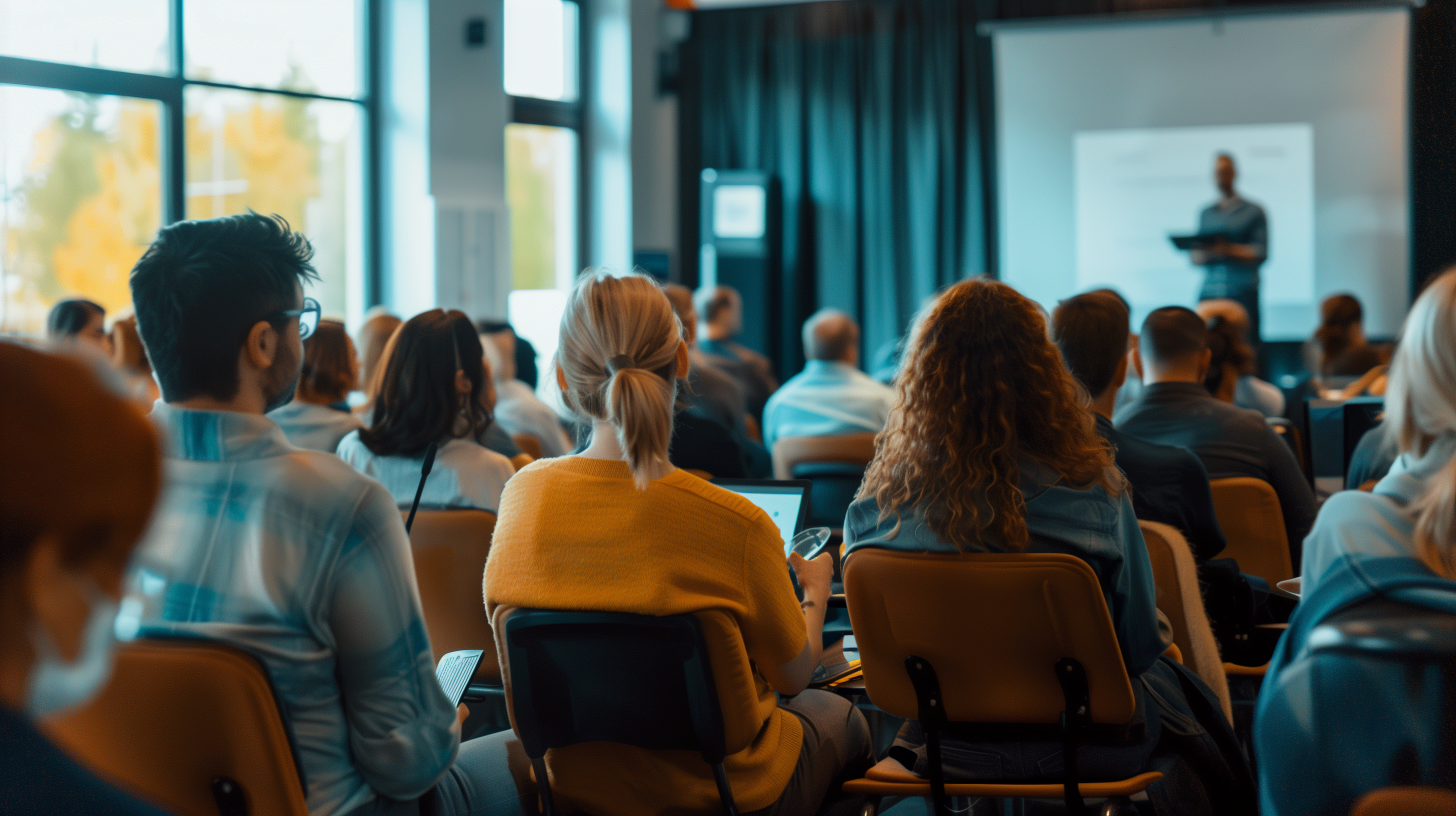 Residents seated in a public meeting room while a presenter speaks at the front.
